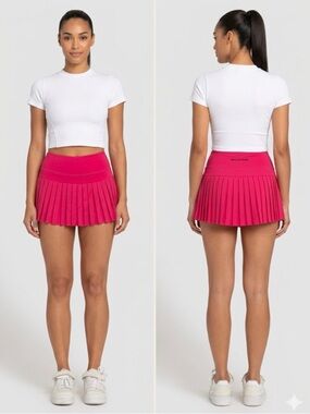 Gold Hinge Pink Pleated Tennis Pickleball Golf Attached Shorts Mini Skirt S